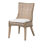 bali & pari Derris Natural Rattan Dining Chair with Cushion - Tall Wingback Side Chair with Solid Mango Wood Legs, Boho Coastal Style for Kitchen or Dining Room Seating, Greywashed